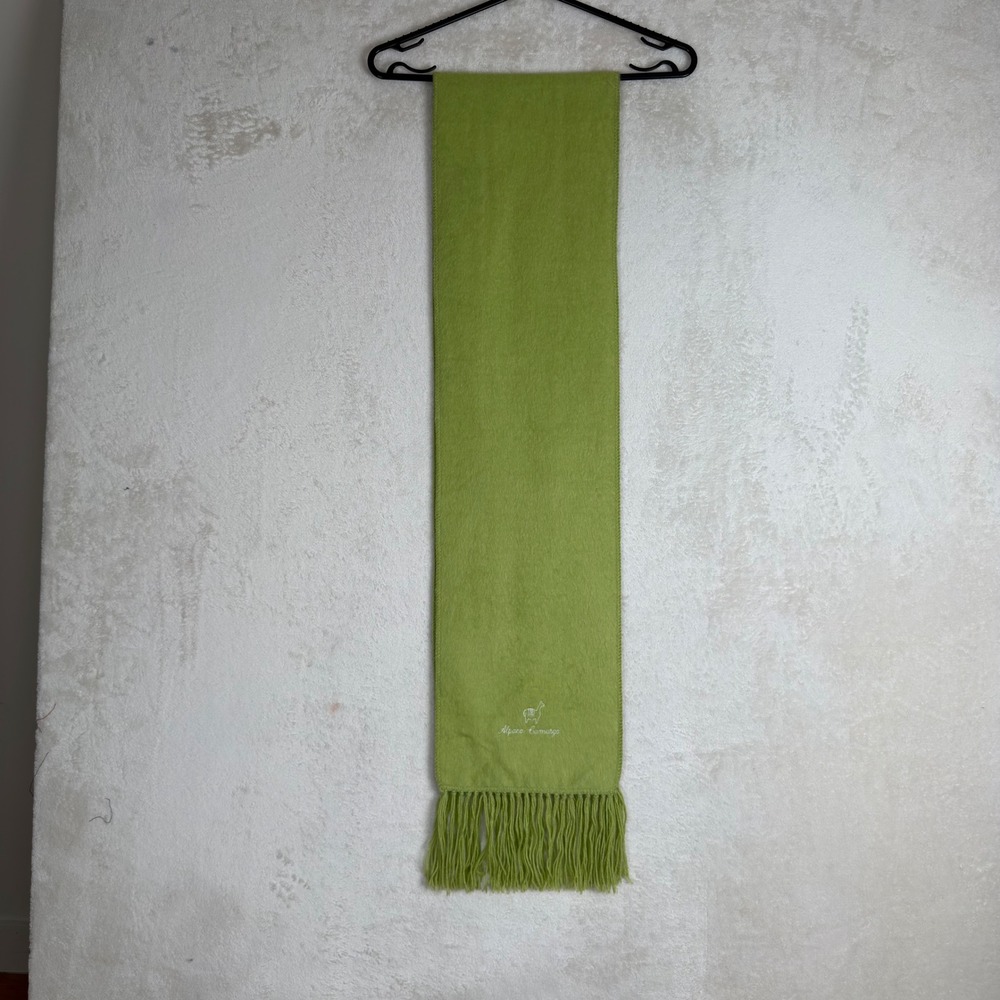 Alpaca Camargo Lime Green Alpaca Wool Fringed Scarf Made in Peru Solid Wrap